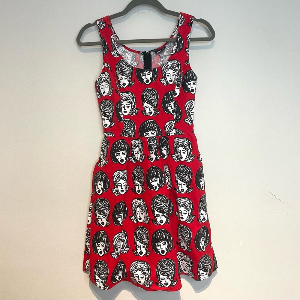 Retrolicious Red and Black Graphic Dress